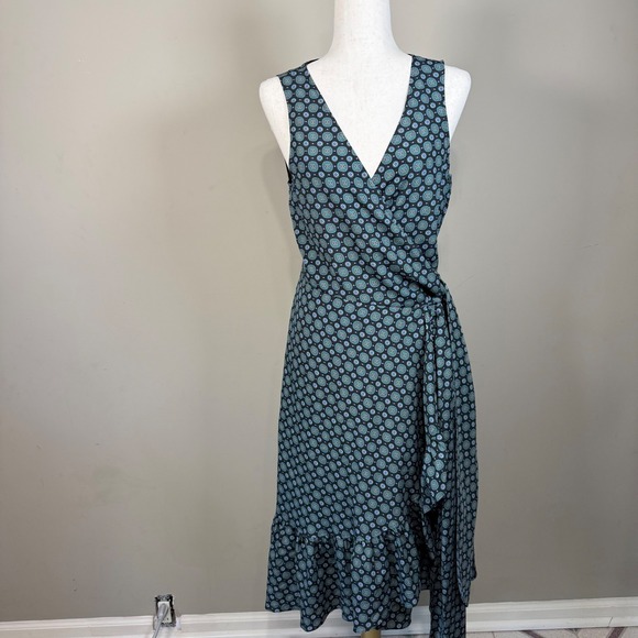 Tory Burch Dresses & Skirts - Tory Burch Black Batik Medallion Ruffle Sleeveless Wrap Dress Size 10